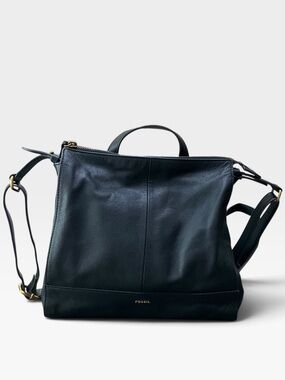 Fossil Black Leather Convertible Backpack Tote EUC